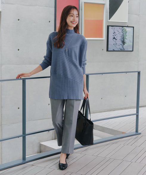 【アウトレット】【新色追加】ランダムリブ編みドルマンニットチュニック