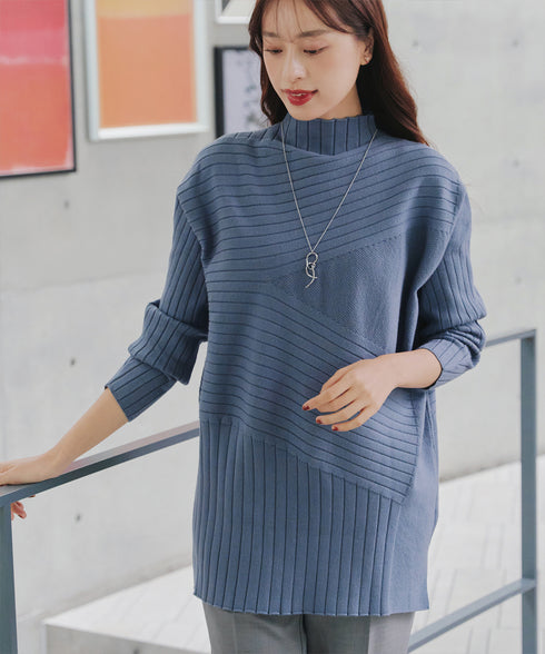 【アウトレット】【新色追加】ランダムリブ編みドルマンニットチュニック