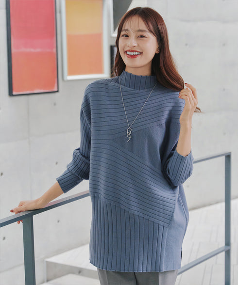 【アウトレット】【新色追加】ランダムリブ編みドルマンニットチュニック