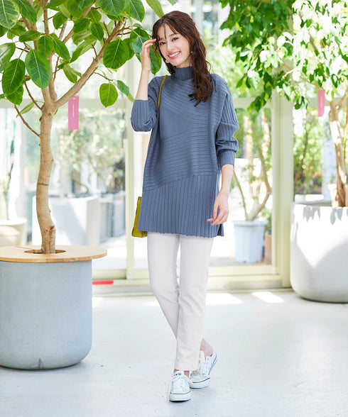 【アウトレット】【新色追加】ランダムリブ編みドルマンニットチュニック