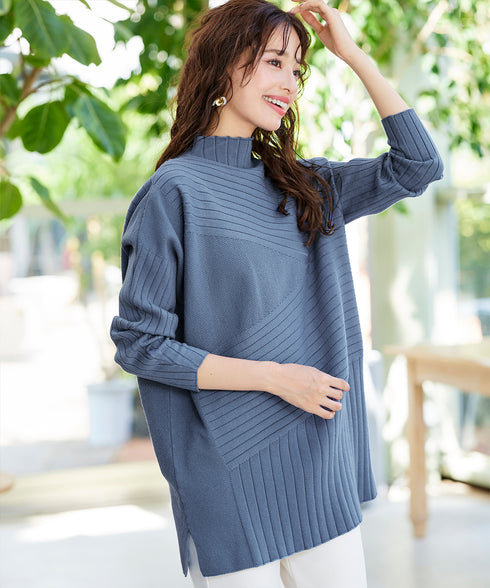 【アウトレット】【新色追加】ランダムリブ編みドルマンニットチュニック