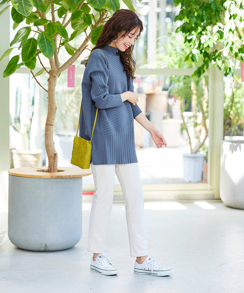 【アウトレット】【新色追加】ランダムリブ編みドルマンニットチュニック