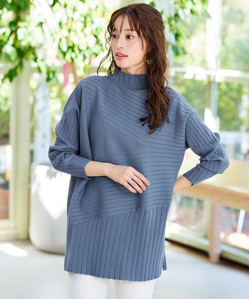 【アウトレット】【新色追加】ランダムリブ編みドルマンニットチュニック