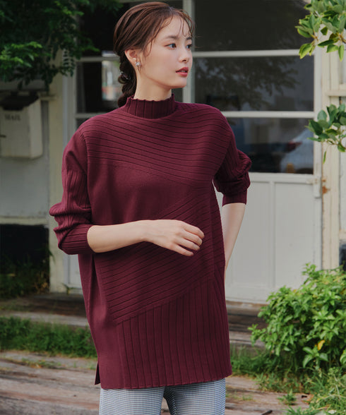 【アウトレット】【新色追加】ランダムリブ編みドルマンニットチュニック