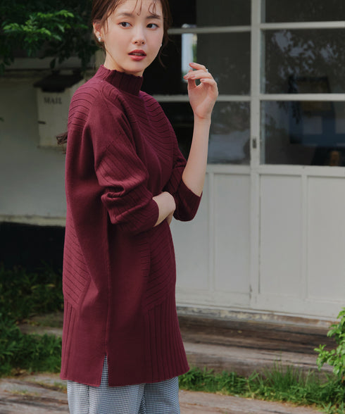 【アウトレット】【新色追加】ランダムリブ編みドルマンニットチュニック