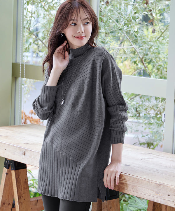 【アウトレット】【新色追加】ランダムリブ編みドルマンニットチュニック