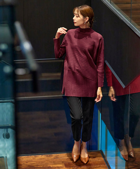 【アウトレット】【新色追加】ランダムリブ編みドルマンニットチュニック