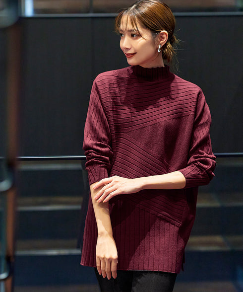 【アウトレット】【新色追加】ランダムリブ編みドルマンニットチュニック