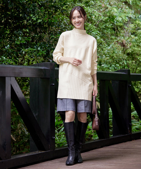【アウトレット】【新色追加】ランダムリブ編みドルマンニットチュニック