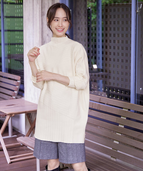 【アウトレット】【新色追加】ランダムリブ編みドルマンニットチュニック