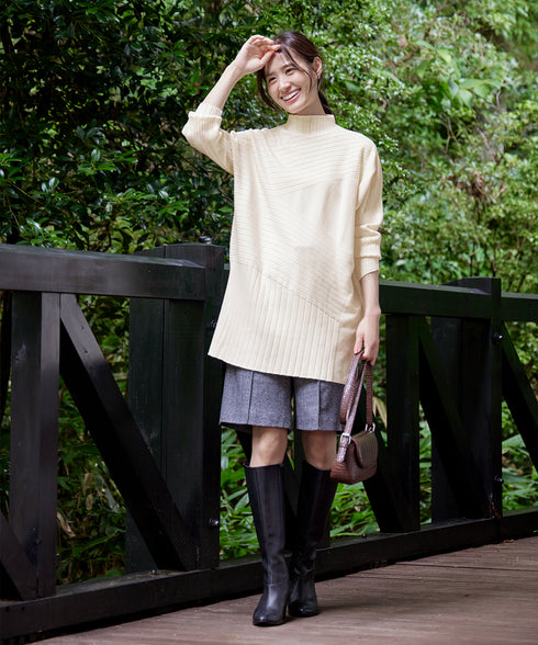 【アウトレット】【新色追加】ランダムリブ編みドルマンニットチュニック