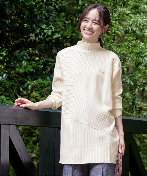 【アウトレット】【新色追加】ランダムリブ編みドルマンニットチュニック