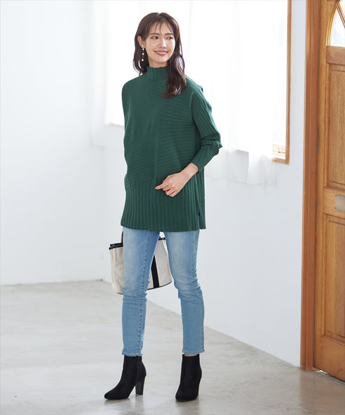 【アウトレット】【新色追加】ランダムリブ編みドルマンニットチュニック