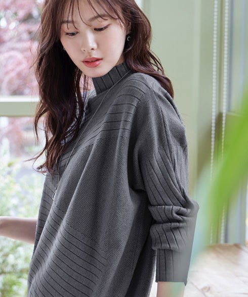 【アウトレット】【新色追加】ランダムリブ編みドルマンニットチュニック