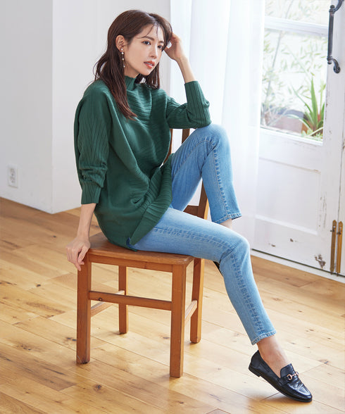 【アウトレット】【新色追加】ランダムリブ編みドルマンニットチュニック