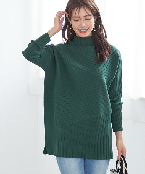 【アウトレット】【新色追加】ランダムリブ編みドルマンニットチュニック