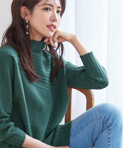 【アウトレット】【新色追加】ランダムリブ編みドルマンニットチュニック