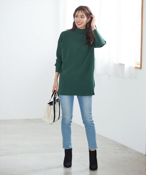 【アウトレット】【新色追加】ランダムリブ編みドルマンニットチュニック