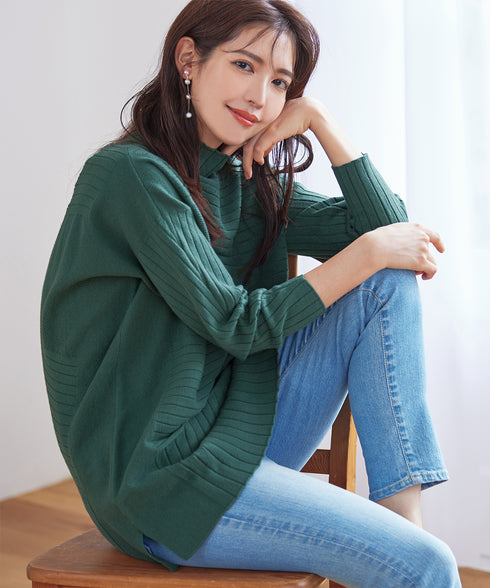 【アウトレット】【新色追加】ランダムリブ編みドルマンニットチュニック