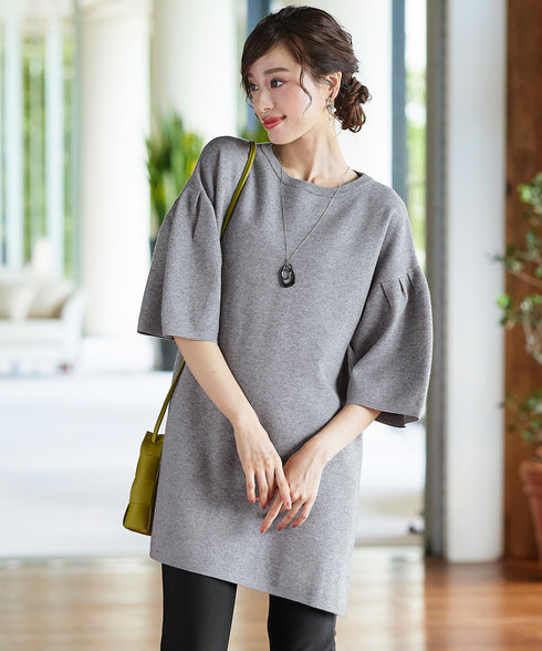 【アウトレット】タックベルスリーブニットチュニック