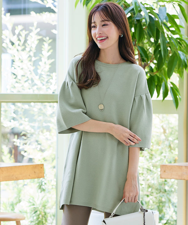 【アウトレット】タックベルスリーブニットチュニック