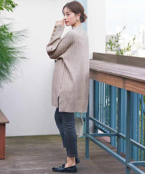 【アウトレット】袖ボタンメランジニットチュニック