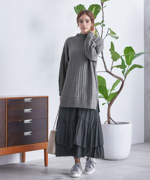 【アウトレット】袖ボタンメランジニットチュニック