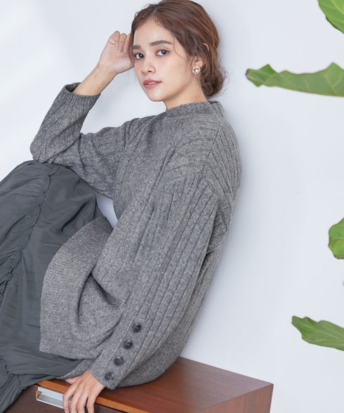 【アウトレット】袖ボタンメランジニットチュニック