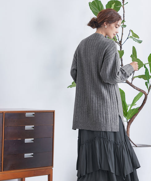 【アウトレット】袖ボタンメランジニットチュニック