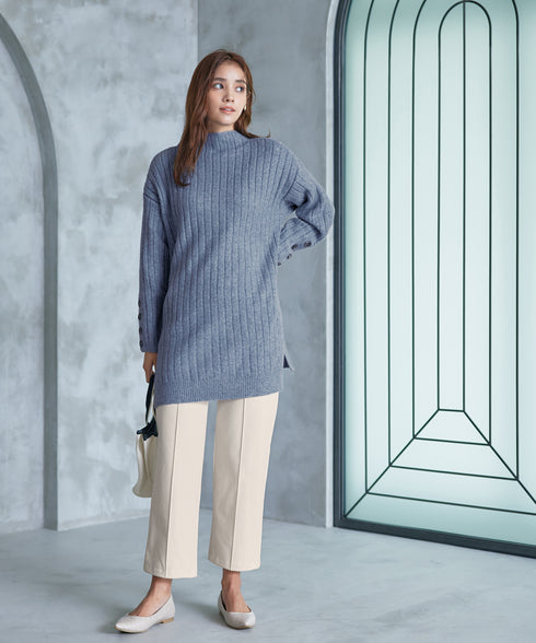 【アウトレット】袖ボタンメランジニットチュニック