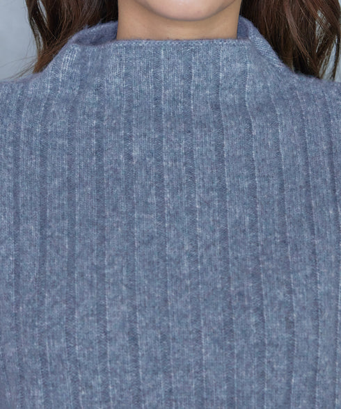 【アウトレット】袖ボタンメランジニットチュニック