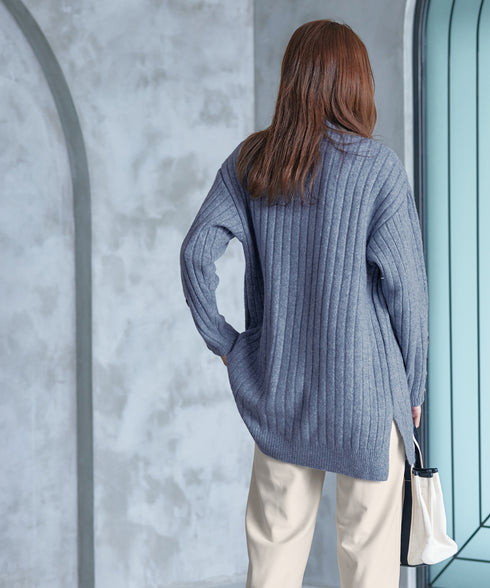 【アウトレット】袖ボタンメランジニットチュニック