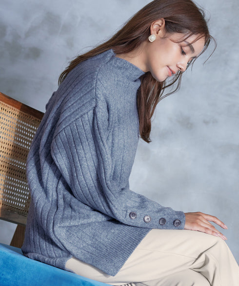 【アウトレット】袖ボタンメランジニットチュニック