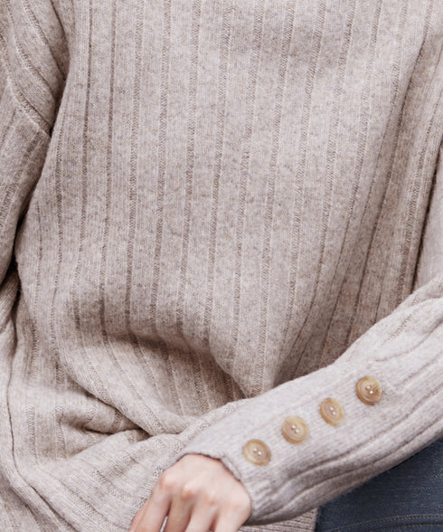 【アウトレット】袖ボタンメランジニットチュニック