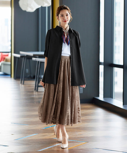 【アウトレット】フレアシャツチュニックブラウス