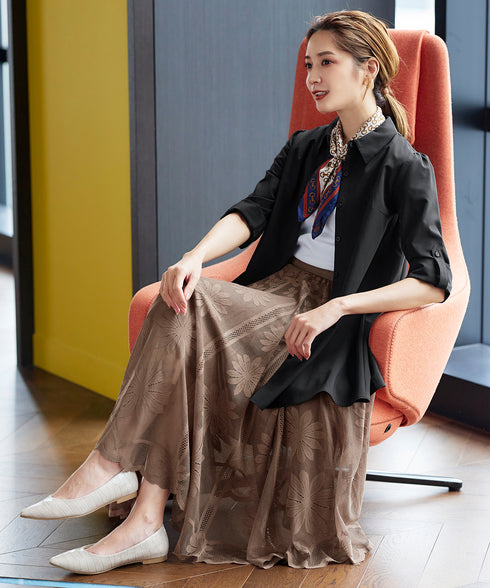 【アウトレット】フレアシャツチュニックブラウス