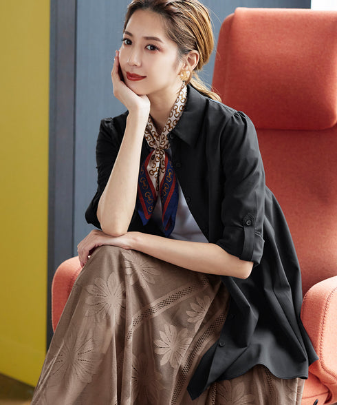 【アウトレット】フレアシャツチュニックブラウス