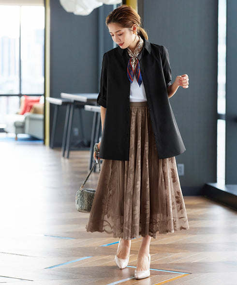 【アウトレット】フレアシャツチュニックブラウス