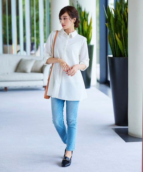 【アウトレット】フレアシャツチュニックブラウス