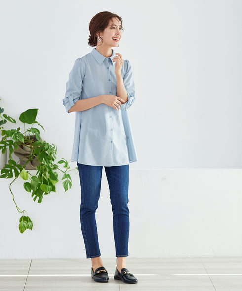 【アウトレット】フレアシャツチュニックブラウス