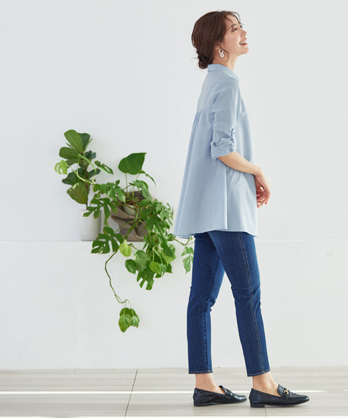 【アウトレット】フレアシャツチュニックブラウス