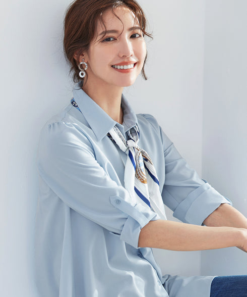 【アウトレット】フレアシャツチュニックブラウス