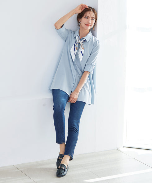 【アウトレット】フレアシャツチュニックブラウス