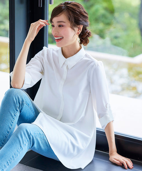 【アウトレット】フレアシャツチュニックブラウス