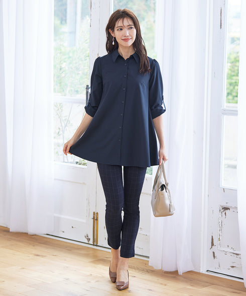 【アウトレット】フレアシャツチュニックブラウス