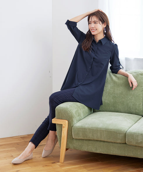 【アウトレット】フレアシャツチュニックブラウス