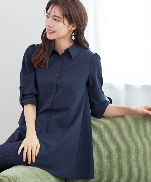 【アウトレット】フレアシャツチュニックブラウス