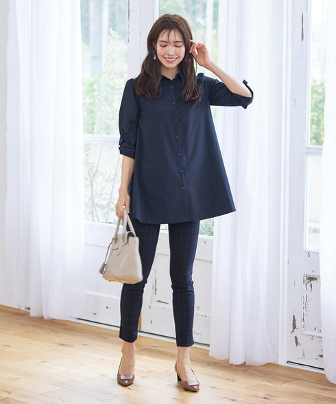 【アウトレット】フレアシャツチュニックブラウス