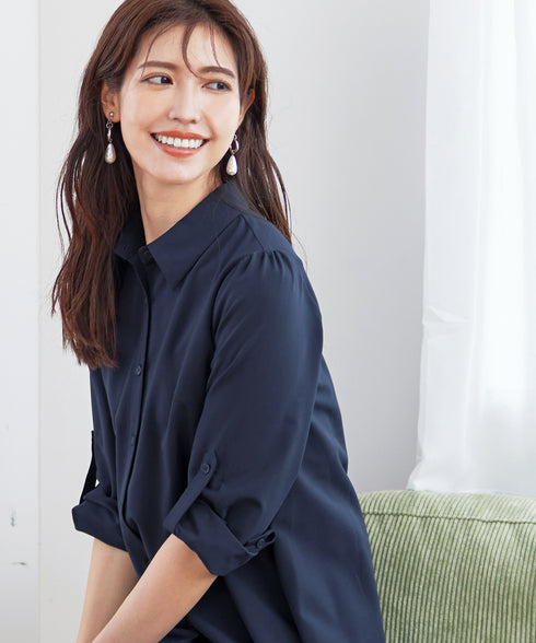 【アウトレット】フレアシャツチュニックブラウス