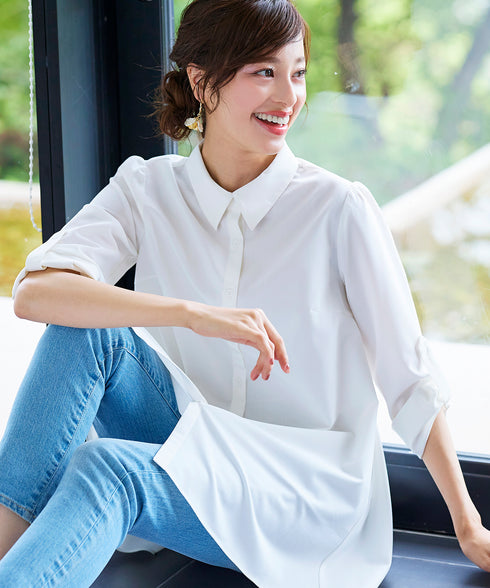 【アウトレット】フレアシャツチュニックブラウス